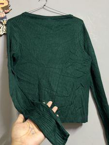 H&amp;M Green Ribbed Long Sleeve Top