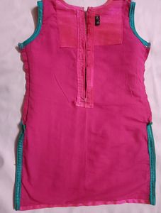 Pink Silk Kurta With Border Work For Girls