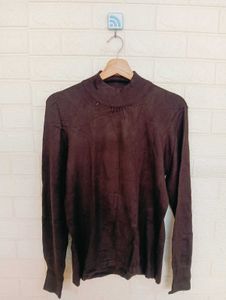 Brown High Neck Long Sleeve Top