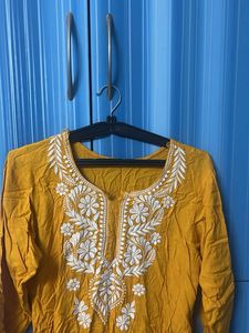 Yellow Chickenkari Kurta-XL