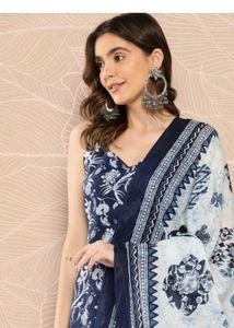 Blue Floral Print Kurti Set