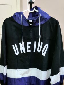 Imported black and purple color block anorak hooded sweatshirt