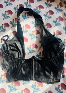 Black Faux Leather Halter Top