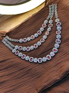 Three layered Ruby Red American Diamond Necklace