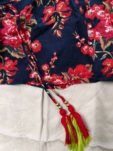 Blue And Red Empire Shape Top For Women