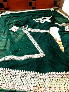 Bottle Green Heavy Ethnic Gown (Comes With Heav