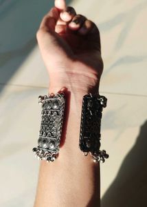 Silver Oxidised Ghungroo Cuff Bangle Bracelet