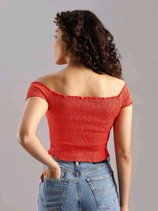 Red Off-Shoulder Crop Top