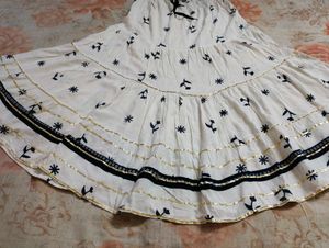 Navy &amp; White Embroidered Kurta with Skirt &amp; Dupatt