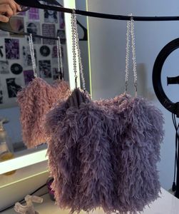Lilac Faux Fur Beaded Shoulder Bag