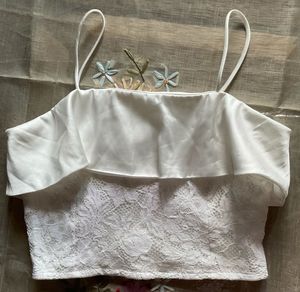 White Lace & Ruffle Cami Top