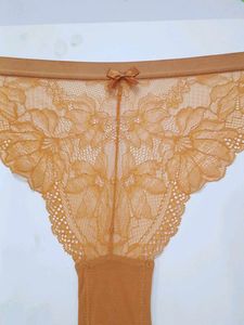 (800)Orange Floral Lace Thong Panties