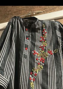 Striped Embroidered Kurta