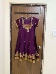 Purple Anarkali Suit (top, Bottom And Chinni)