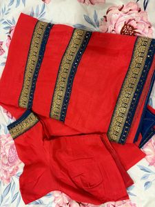 Elegant Dark Peach Saree With Stitched Blouse