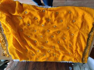 Mustard Bead Embroidered Saree (Women&#39;s)