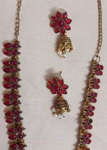 Red & Gold Jhumka Necklace Set