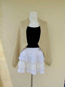 Beige Ribbed Knit Shrug