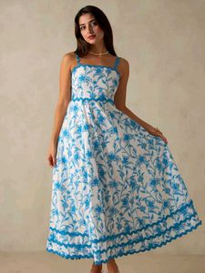 White and blue Floral Sundress