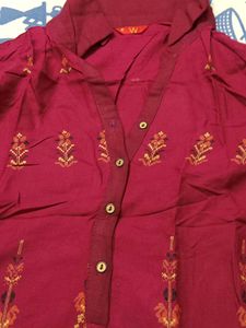 Maroon Embroidered Kurta