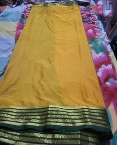 Elegant Yellow Mysore crepe silk Saree