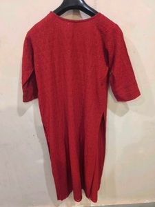 Red Embroidered chikankari Kurti