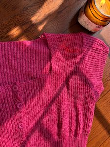Pink Knit Button-Up Top