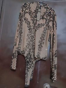 Nude Color Top Black Floral Print For 34 Bust