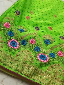 Green Embroidered saree