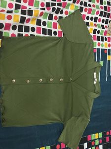 Olive Green Button-Up Top