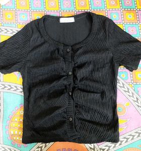 Black Button-Up Ruched Top