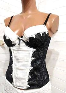Black White Bow Lace Corset Top