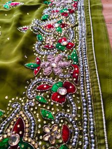 mehandi Green heavy handwork Saree