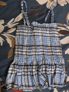Blue Plaid Adjustable-Strap Smocked Tank