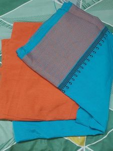 Blue and Coral Orange Dress Material