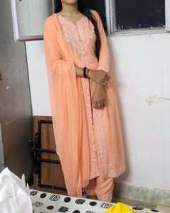 Peach Embroidered Kurta Set