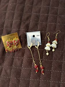Festive Red Earrings Combo – 3 Pairs
