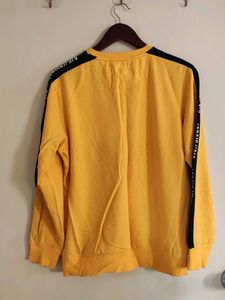 Full Sleeves  With Print Strip Yellow Tshirt