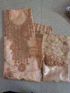Cream And Gold 3pc Suit Unstitched