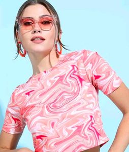 Tokyo Talkies Coral Abstract Printed Crop Top🍭