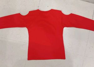 Red Cut-Out Long Sleeve Tee