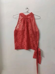 Ajio Net Peach Top Sleeve Less