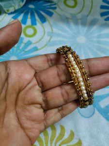 Bangle With Red And Faux Pearl Beads