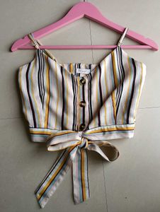 Striped Tie-Front Crop Top