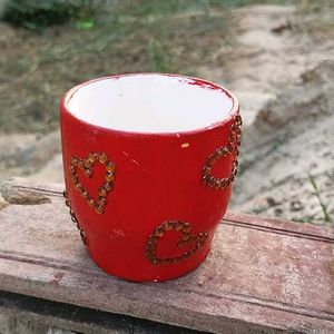 Red Stone-Embellished Planter
