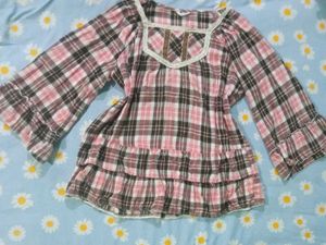 Pink & Brown Plaid Ruffle Top