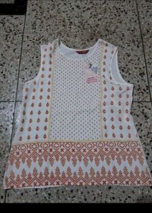 White Ethnic Print Sleeveless Top