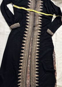 Black &amp; Gold Embroidered Warm Winter Kurta