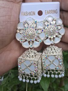 white jhumka earrings
