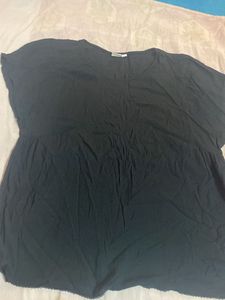 Round Neck Plain Jet Black Maggi Slv Laced Top